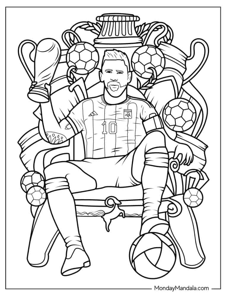 coloring page of lionel messi on throne with trophy x jpg jpg